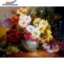 

PhotoCustom DIY chrysanthemum Painting By Numbers Flowers Vase Drawing By Numbers Modern Home Decor Paintings on the wall