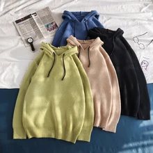 Autumn Hooded Sweater Men Fashion Solid Color Casual Knit Sweaters Man Streetwear Wild Loose Pullover Men Sweter Male Clothes Autumn Hooded Sweater Men Fashion Solid Color Casual Knit Sweaters Man Streetwear Wild Loose Pullover Men Sweter Male Clothes