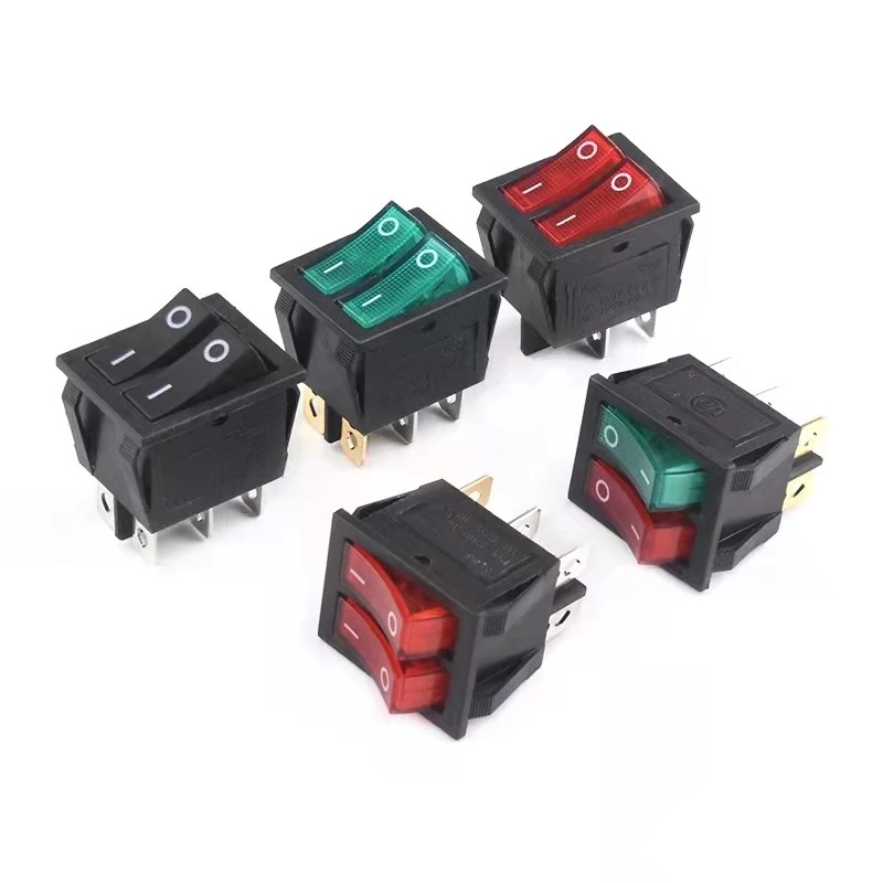 

KCD2 Double Boat Rocker Switch 6 Pin On-Off With Green Red Light 20A 125VAC/ 16A 250V