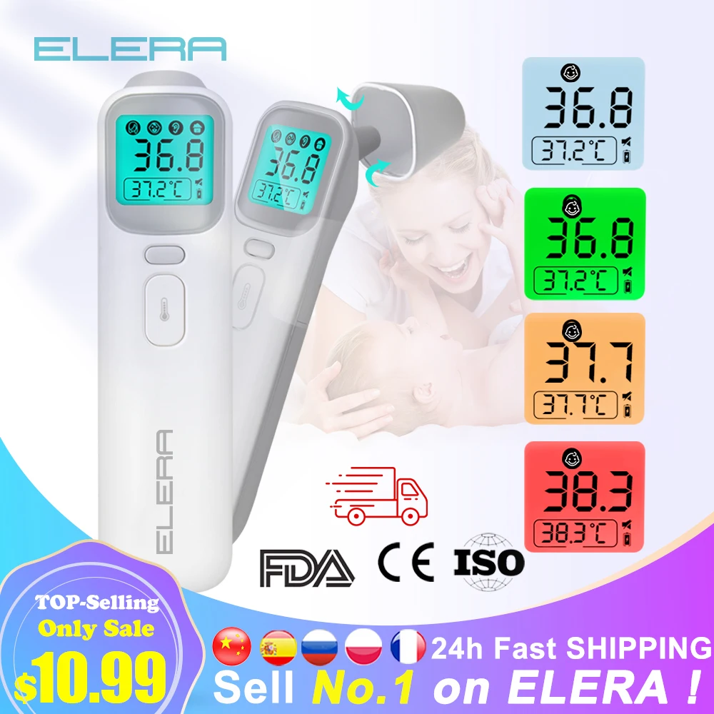 ELERA-termómetro Digital infrarrojo LCD para bebés, medidor de temperatura corporal sin contacto para la frente y la oreja