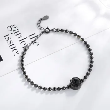

Korean Version of S925 Sterling Silver Retro Black Pearl Round Beads Yunzhu Silver Ball Bracelet Wild Ladies Silver Jewelry
