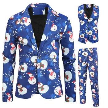 

Men's Fashion Casual New Snowman christmas Printing Long Sleeve Wedding Party Streetwear Fashion Casual Print 3 pieces Suit