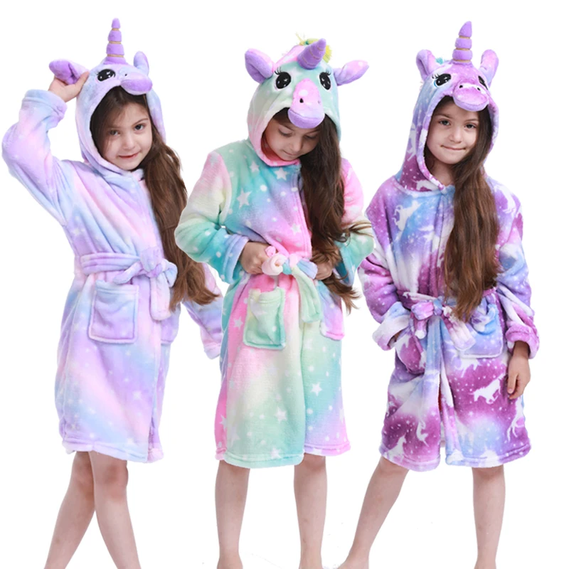 A2Z 4 Kids® Girls Boys Bathrobe Kids Animal Soft Short Hooded Fleece Unicorn Cosplay Bathrobe Dressing Gown Night Lounge Wear Age 5 6 7 8 9 10 11 12 13 14 Years 