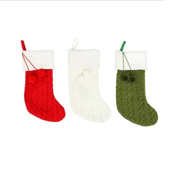 

Knitted Plush Ball Christmas Socks Christmas Gift Bag New Year Socks Christmas Tree Ornaments Home Decor