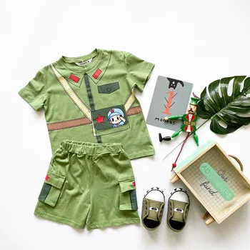 

Tonytaobaby Children Retro Set Green Handsome Little Pure Cotton Casual Suit Toddler Boy Clothes
