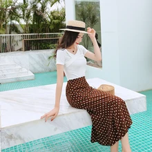 Винтажная Женская юбка в горошек S супер бедра в хвост юбки коричневый черный 9114