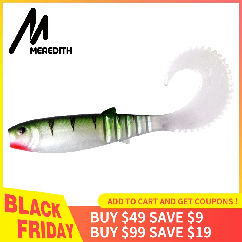 

MEREDITH 10pcs 90mm 4.8g Quality Lures Cannibal Curved Tail Shad Fishing Soft Lures Silicone Bait Wobblers Leurre Souple leurre