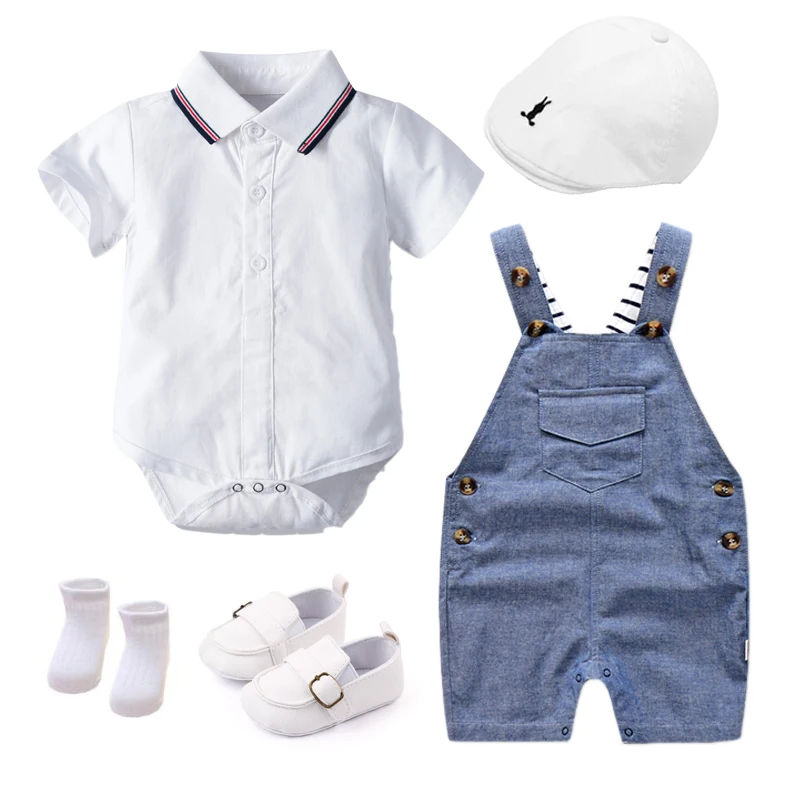 Socks Outfit Shoes Rompers Shorts Birthday-Dress Infant Boys Summer Newborn Cotton White