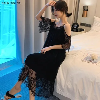 

Summer Sexy Lace Lingerie Nightgown Women's Princess Nightdress Elegant Short Sleeve Long Sleepwear Lounge Home Dress