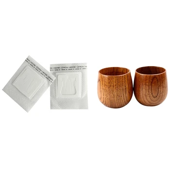 

200 Pcs Portable Drip Coffee Powder Paper Filters with 2PCS Natural Wooden Water Pot Classic Wood Cups and Mugs