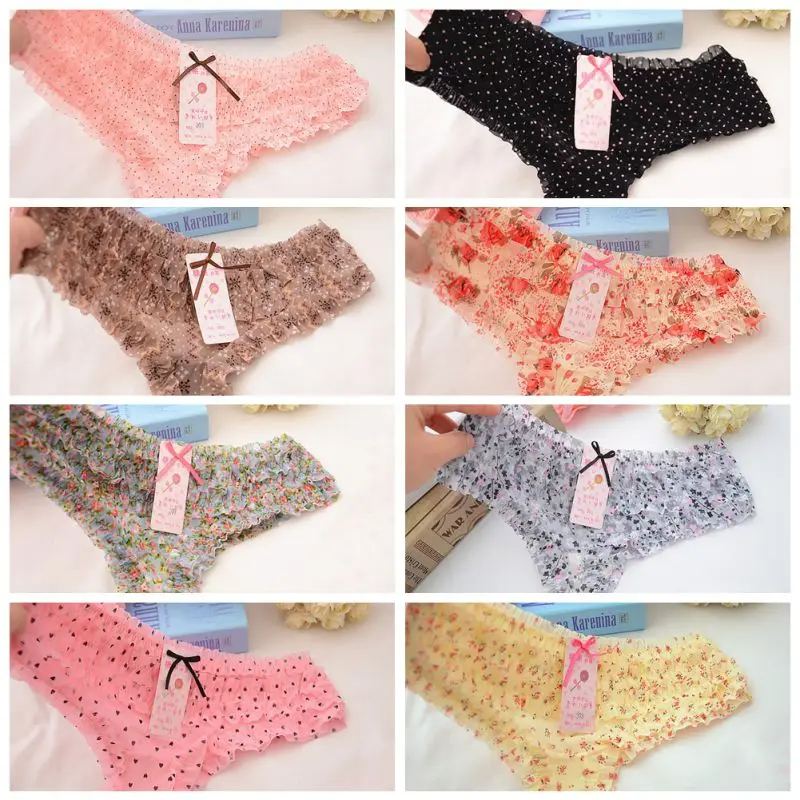Women Sexy Dot Female Underwear Lace Ruffles Women's Sheer Panties Butt Lifter Briefs | Женская одежда