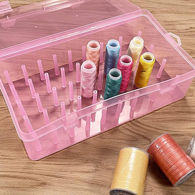 2 Pcs Sewing Thread Spool Box With 42 Axis Transparent Sewing