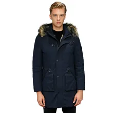 Мужской зимний пуховик, парка, подкладка из натурального кроличьего меха, белый гусиный пуховик, Воротник из меха енота, теплое пальто, парки KJ3102