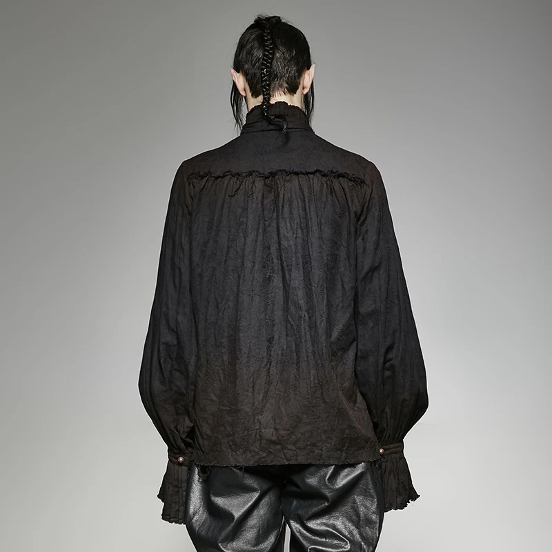 Men's Linen Shirt mens dress shirt with Vintage Stand-up Collar