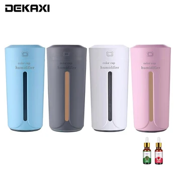 

DEKAXI 230ml Air Humidifier USB Ultrasonic Humidifier Car Aroma Diffuser Electric Essential Oil Diffuser Cup 7 Color LED Lights