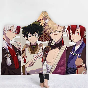 

My Hero Academia Anime 3D Printing Throw Hooded Blanket Wearable Warm Fleece Bedding Office Quilts Soft Adults Travel 02