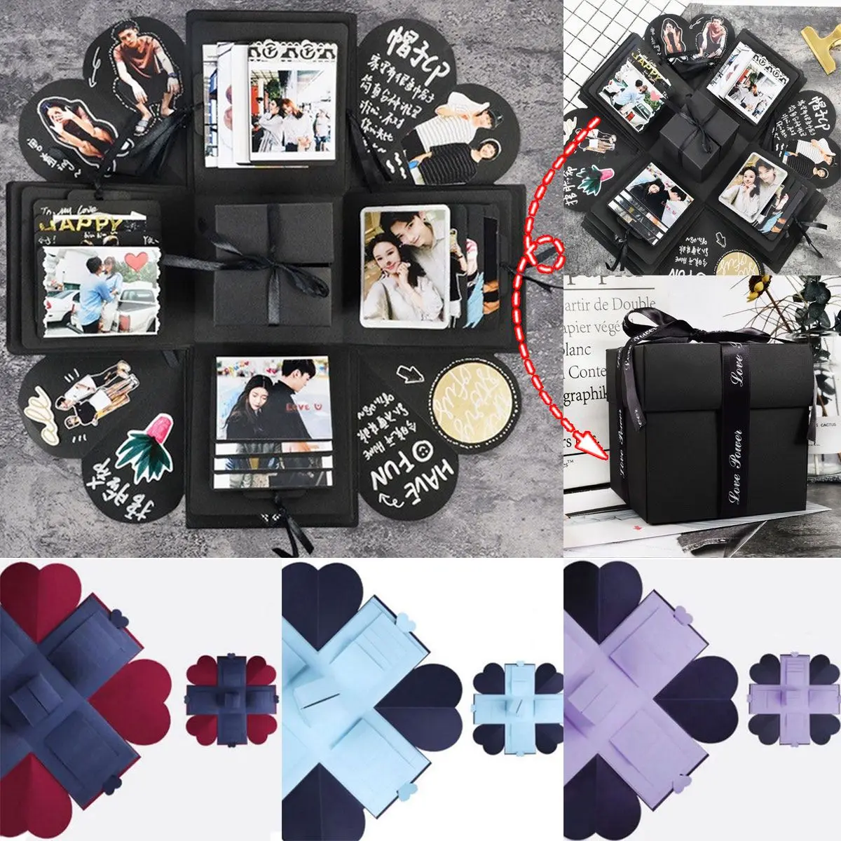 Ручной работы взрыв фотоальбом бомба коробка DIY скрапбук шестиугольная любовь Примечание взрывающаяся Коробка фестиваль Свадьба День рождения сюрприз подарок