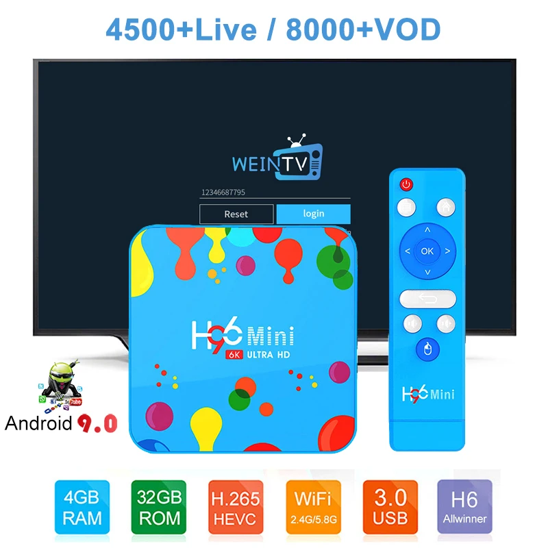 

H96 mini iptv box subtv weintv allwinner H6 quad core 4GB 128GB set top box android 9 2.4g/5g WiFi media player pk H96 max 4G32G