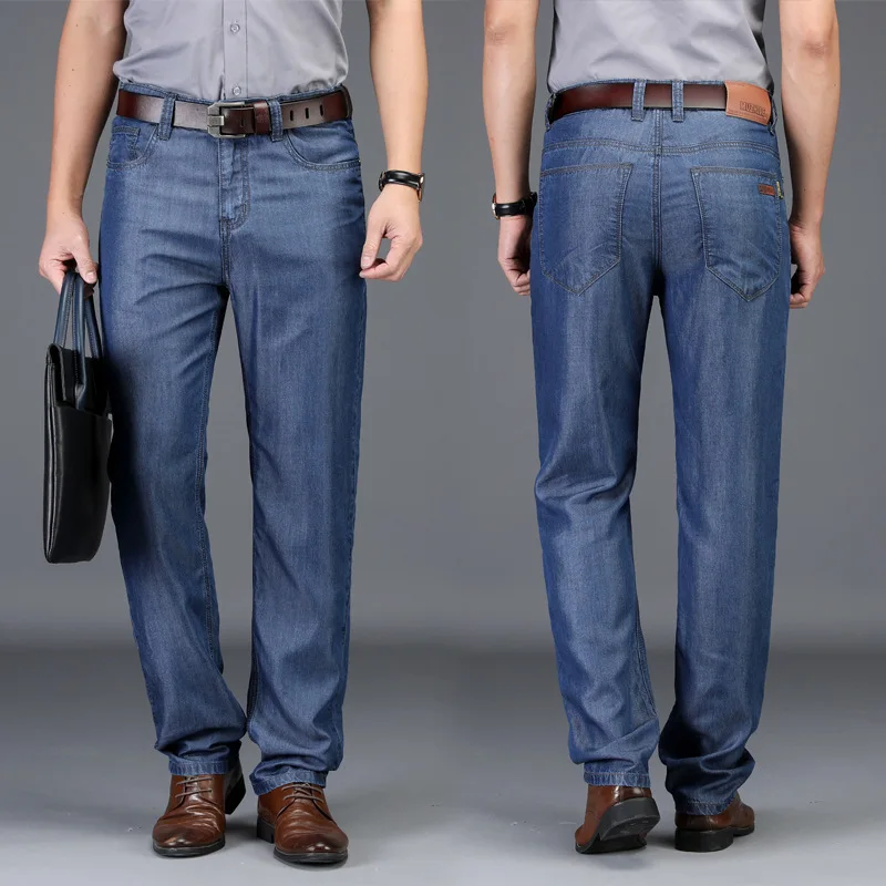 

Jeans Men's Summer Thin Section Loose-Fit Elderly People Elasticity Large Size Middle-aged Business Casual Straight-Leg Trousers