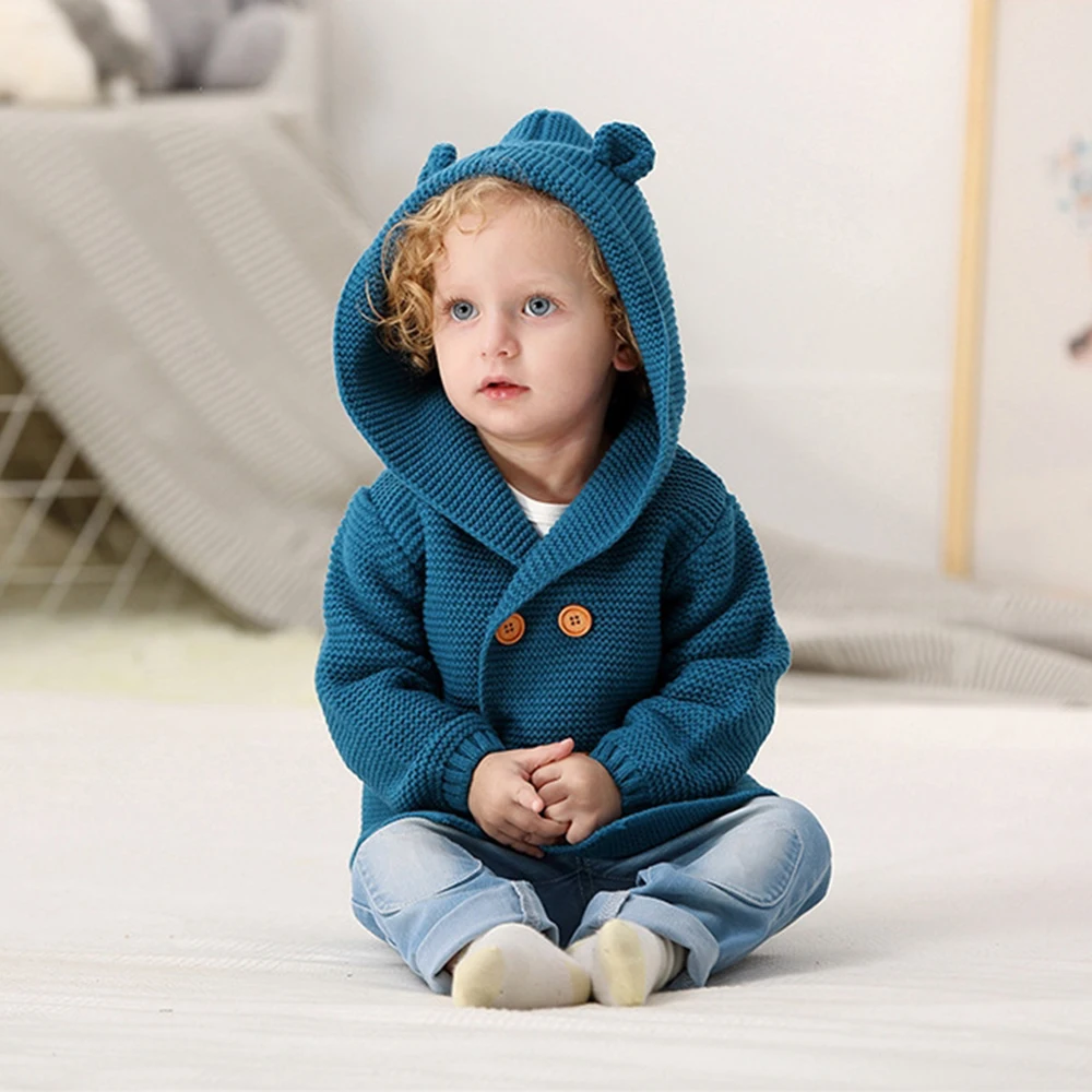 CYSINCOS/свитера для новорожденных; вязаный кардиган для малышей; теплая детская куртка для мальчиков и девочек; кардиган с длинными рукавами; пальто с капюшоном; куртка; одежда