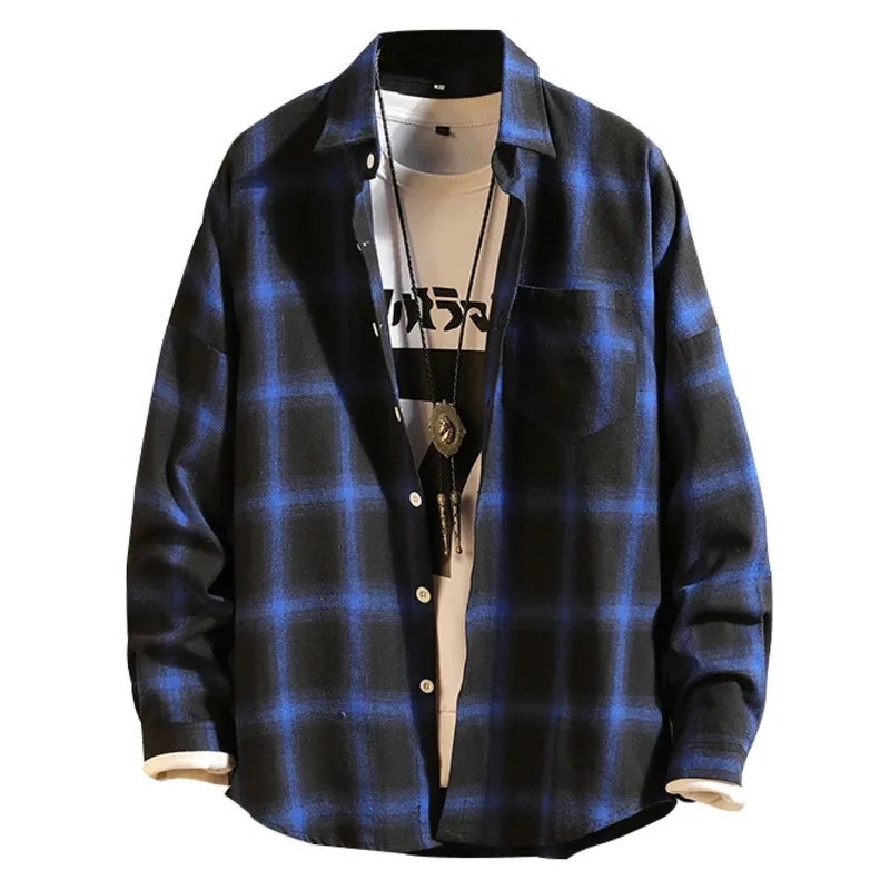 Новое поступление, осенние модные брендовые Для мужчин одежда Slim Fit Для мужчин рубашка с длинными рукавами Для мужчин клетчатая хлопковая Повседневное Для мужчин рубашка социальных размера плюс 5XL - Цвет: Blue-TX03