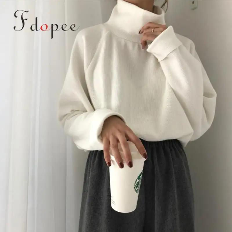 

2019 Winter Women Pullovers Leisure High Collar Thickened Long Sleeved Knitted Solid Color Comfort Plus Size Female Sweater