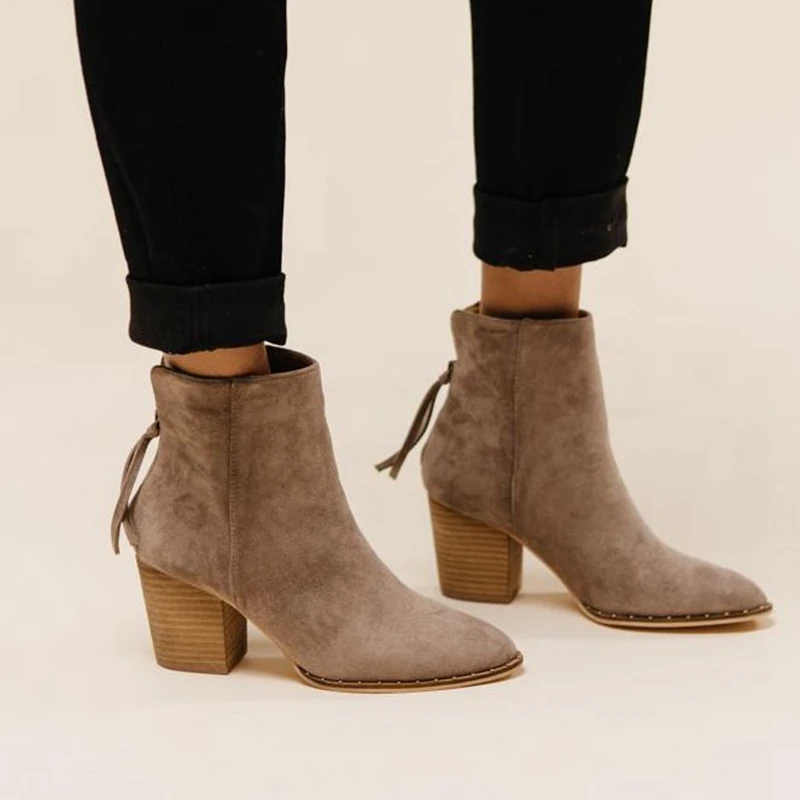 

LOOZYKIT 2019 Women Boots Flock Ankle Boots Spring Autumn Women Boots Ladies Party Western Stretch Fabric Boots