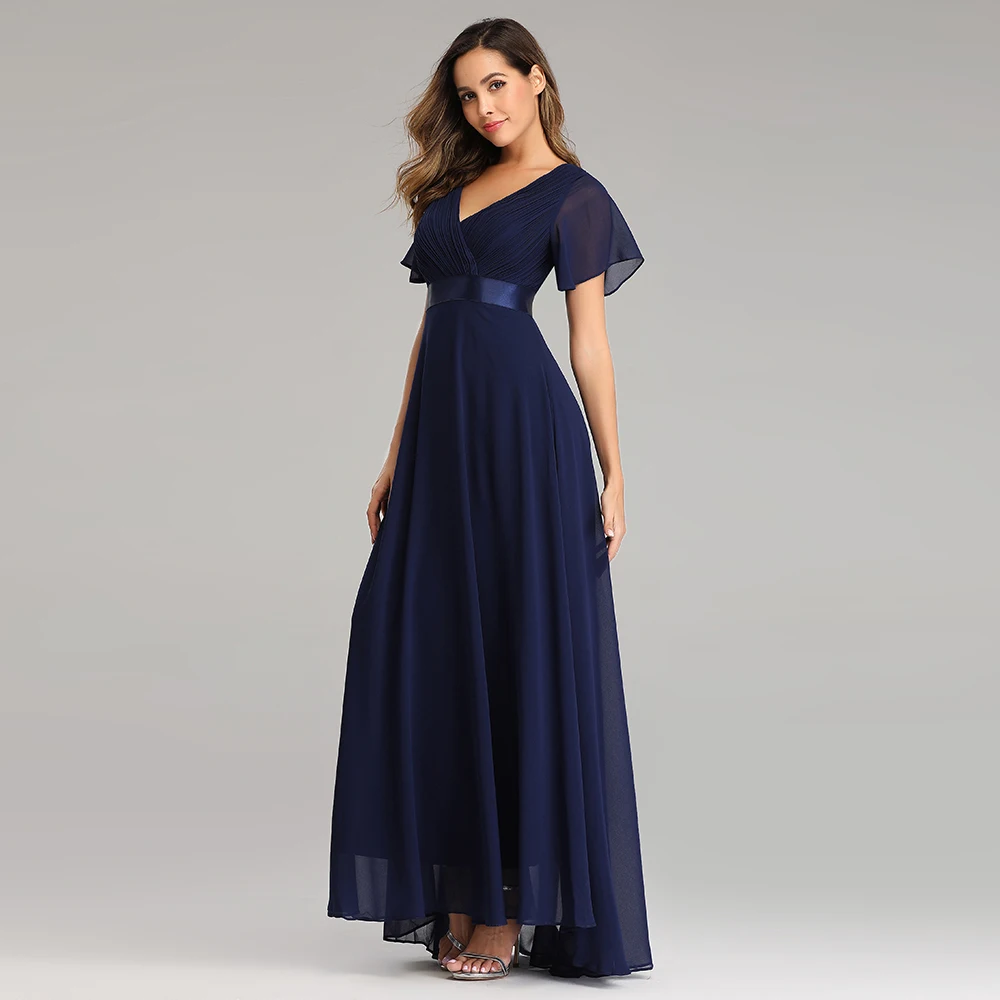 Evening Dresses XUCTHHC Elegant V-Neck Ruffles Chiffon Formal Evening Gown  Robe Vestidos De fiesta Dress for Wedding Party