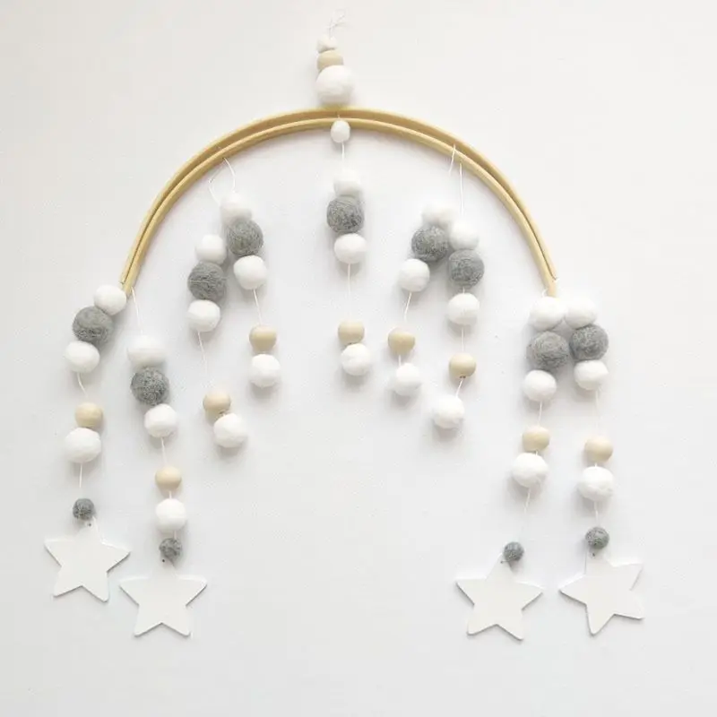 

Baby Wool Balls Wooden Beads Mobile Rattles Bed Bell Wind Chimes Toy Decorations