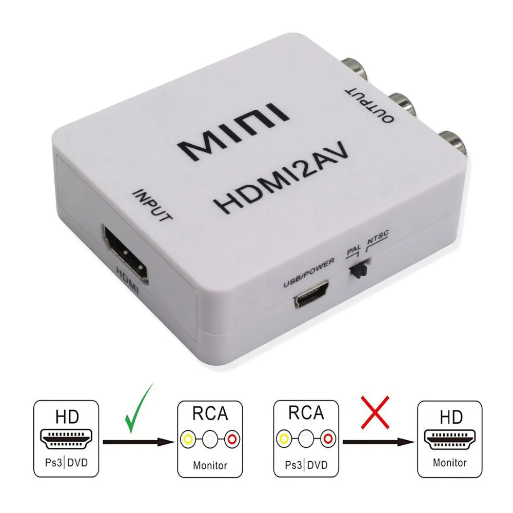 Композитный адаптер преобразователь 1080P Mini HD в RCA AV аудио видео кабель CVBS