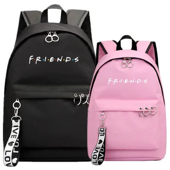 

Friends Fans Backpack School Book Bags Mochila Travel Bag Laptop Ribbon Ring Circle Boy Girls Backpack Pink Black