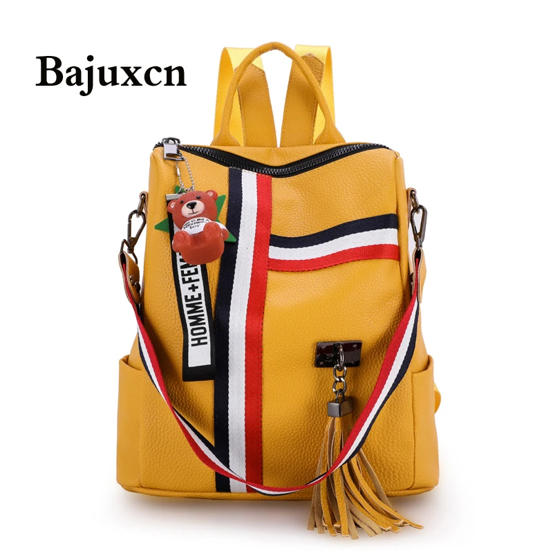 

LISM shoulder bag for young tassel leather bags 2020 new retro fashion zipper ladies backpack leather high quality school bag
