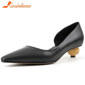 

Karinluna 2020 New Arrivals Genuine Cow Leather Strange Style Shoes Woman Pumps Female Pointed Toe Slip-On Office Pumps Women