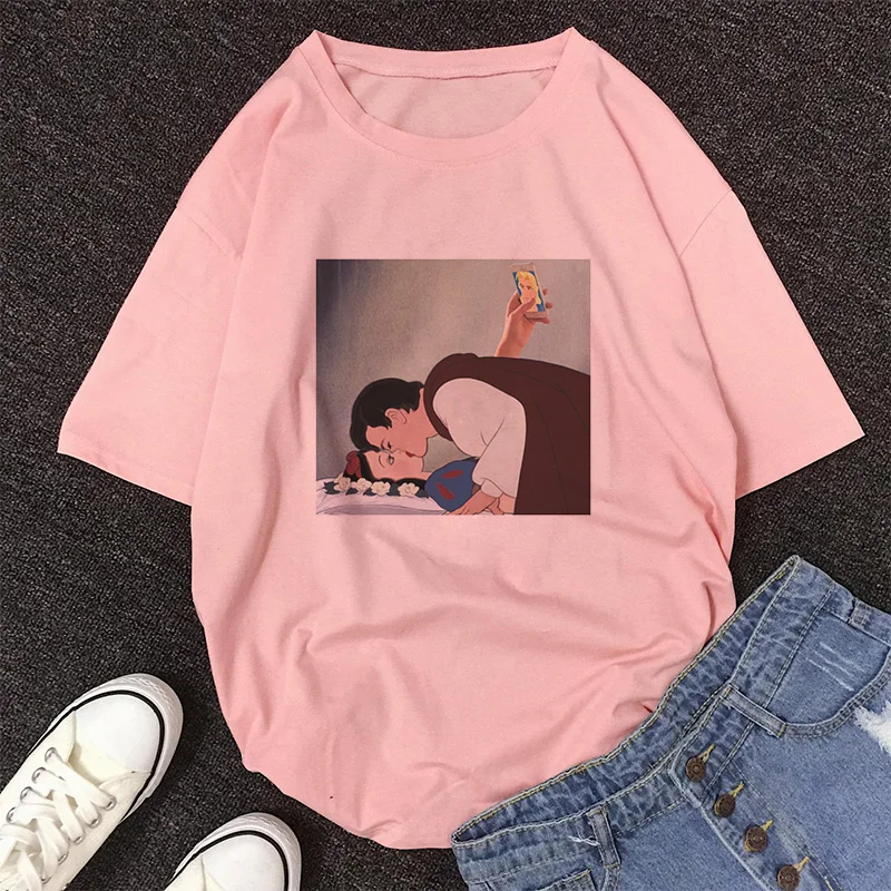 Симпатичная футболка с принтом «Принцесса ест бургер», Женская Повседневная Свободная футболка с круглым вырезом и длинным рукавом, базовая Винтажная Футболка Harajuku - Цвет: 2499-Pink
