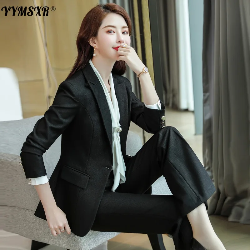 2021 New Year High-quality Professional Wear Plus Size Women's Casual Office Long-sleeved Suit High-waist Trousers 2-piece Set