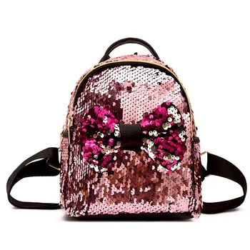 

Cute Bow Backpack Girl Sequin Key Cell Phone Organizer School Bag Teenage Leisure Travel Backpack Accessories