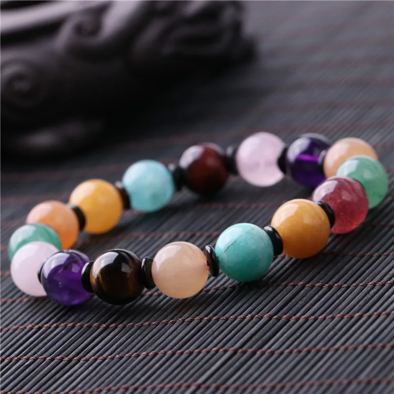Натуральный 7 чакр много драгоценных камней бисер браслет для женщин и мужчин