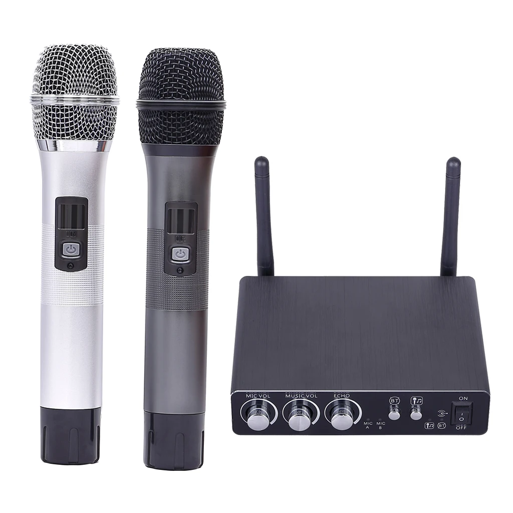

UHF 25 Channel Wireless Handheld Microphone System, Karaoke Machine for Kids Adults Families (Gray + Silver)