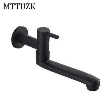 

MTTUZK Balcony Multi-function Mop Pool Faucet Wall-mounted Laundry Pool long Faucet Black Single Cold Rotatable Tap