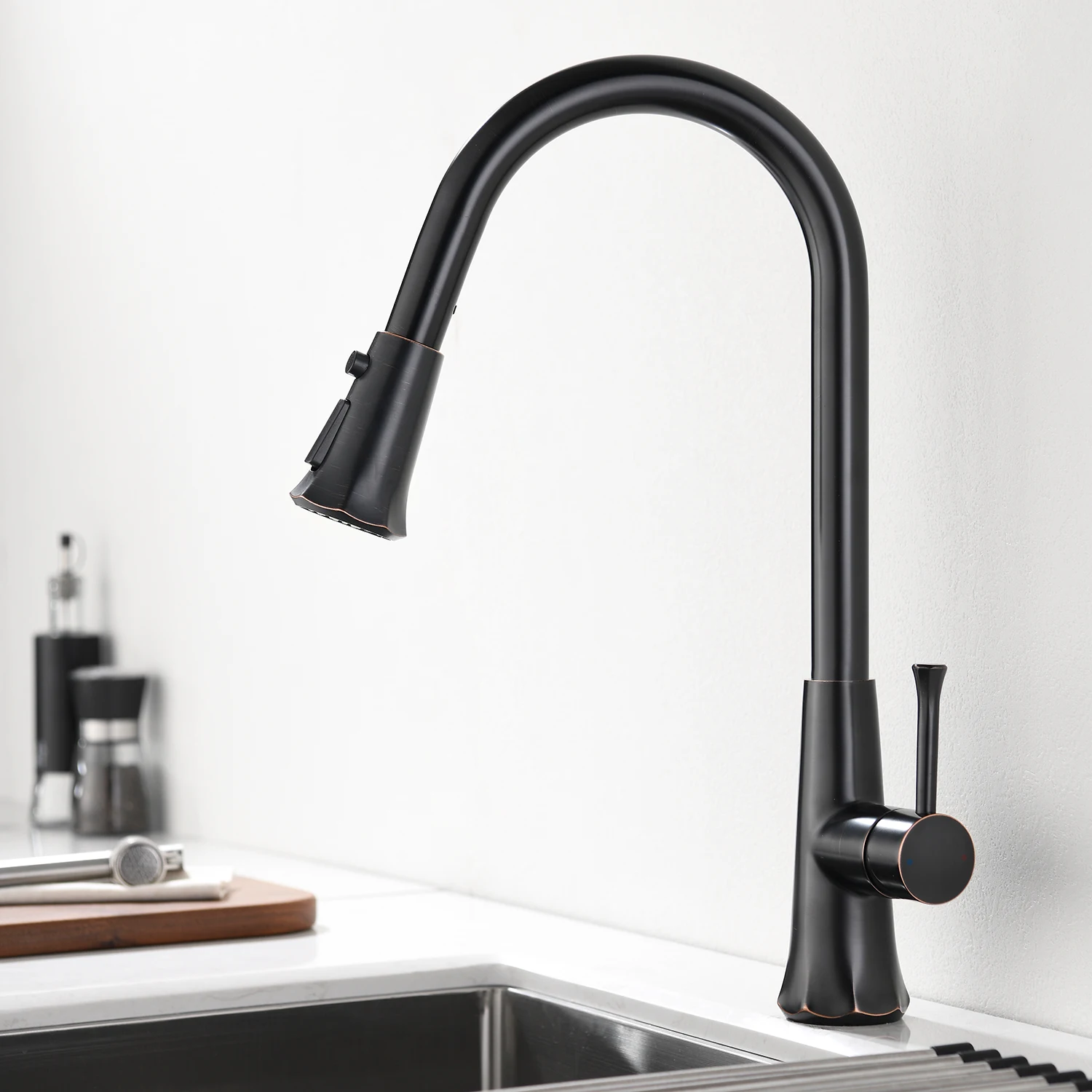 

Hot Pull Out Kitchen Faucets with 3 Spray Modes High Arc Bathroom Basin Sink Faucets Pull Down Sprayer Single Handle Water Tap