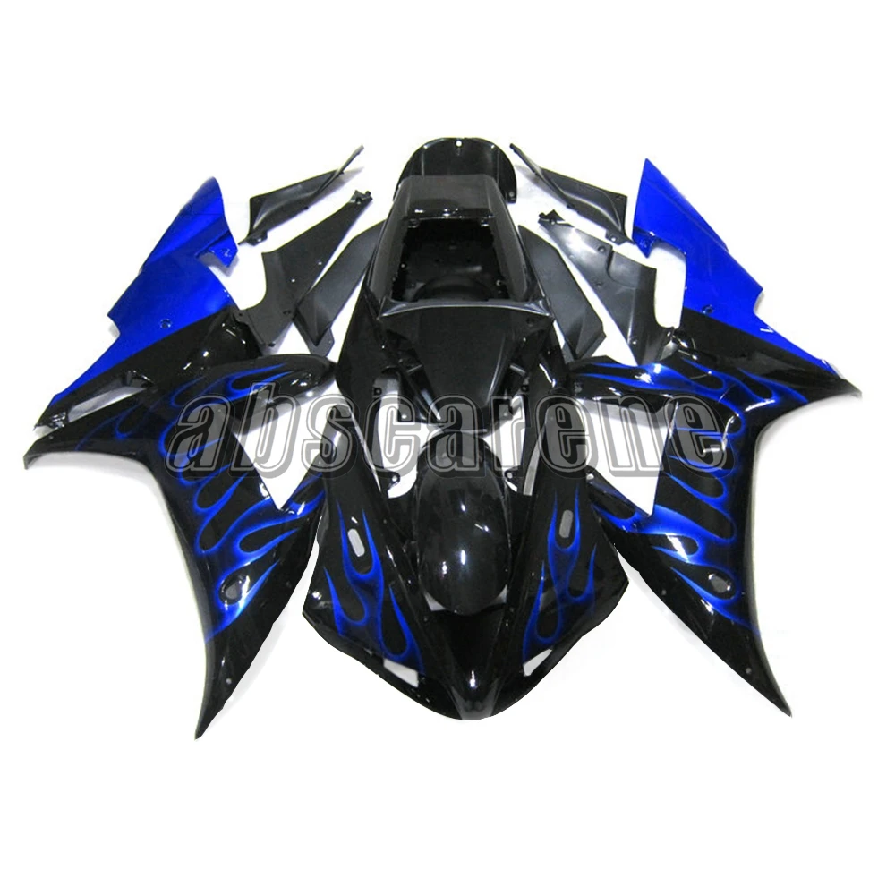 R1 2002 2003 полный обтекатель комплект для Yamaha YZF1000 R1 2002 2003 YZF ABS пластик впрыска кузова глянцевый черный с синим пламенем