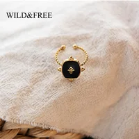 Vintage Geometric Rings For Women Stainless Steel Gold Plated Twisted Circle Black Enamel Rings Boho Jewelry Adjustable