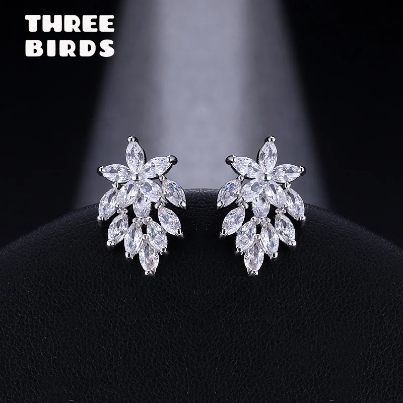 Новые трендовые серьги-гвоздики из серебра 925 пробы с кубическим цирконием, роскошные серьги с прозрачным кристаллом в виде листьев для женщин, модные ювелирные изделия