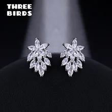 Новые трендовые серьги-гвоздики из серебра 925 пробы с кубическим цирконием, роскошные серьги с прозрачным кристаллом в виде листьев для женщин, модные ювелирные изделия