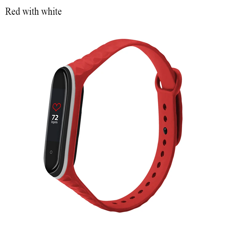 BOORUI Diamond mi band 4 ремешок двойной цветной pulsera mi band 4 Аксессуары Силиконовый mi band 3 ремешок для xiaomi mi band 3 4 ремешок - Цвет: Red with white