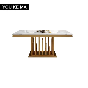 Customized luxury marble dining table home Nordic apartment rectangular creative titanium dining table 1