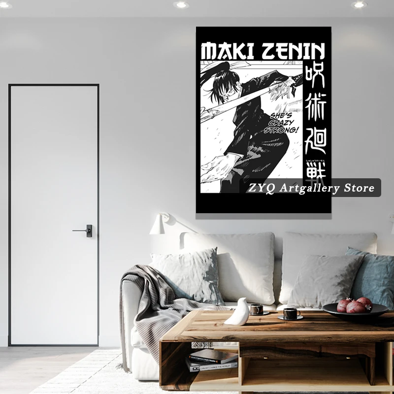 Maki Zenin Jujutsu Kaisen Black White Anime Vintage Art Poster Wallpaper  Decorative Wall Picture For Living Room - Painting & Calligraphy -  AliExpress