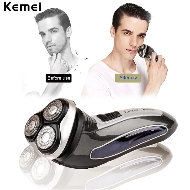 Kemei перезаряжаемая электробритва, Мужская Профессиональная бритва с 3 лезвиями, машинка для бритья бороды, электрический триммер для бороды, 3 цвета