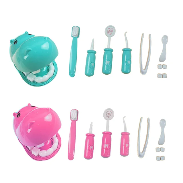 9Pcs Kids Pretend Play Toy Dentist Check Teeth Model Set Medical Kit Educational Role Play Simulation Learing Toys For Children 1