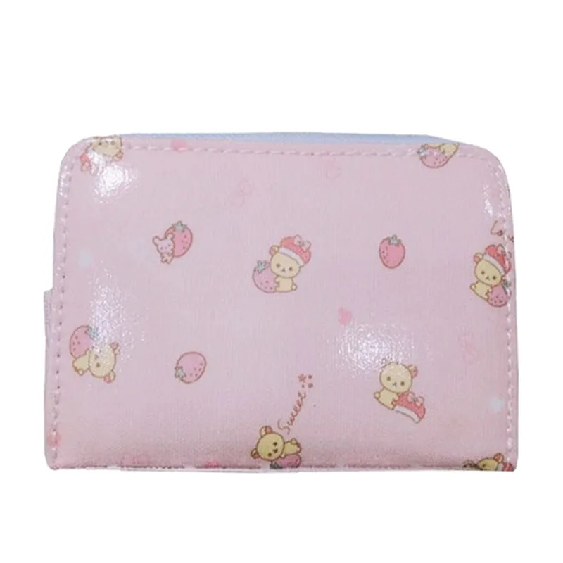 

Cute Rilakkuma Credit Card Holder Strawberry Korilakkuma ID Card Wallet Women Pink Anime Small Coin Purses Card Case Protector
